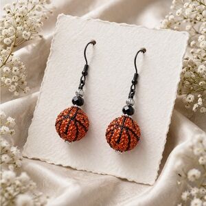 Sparkling Basketball Dangle Earrings - Orange Crystal